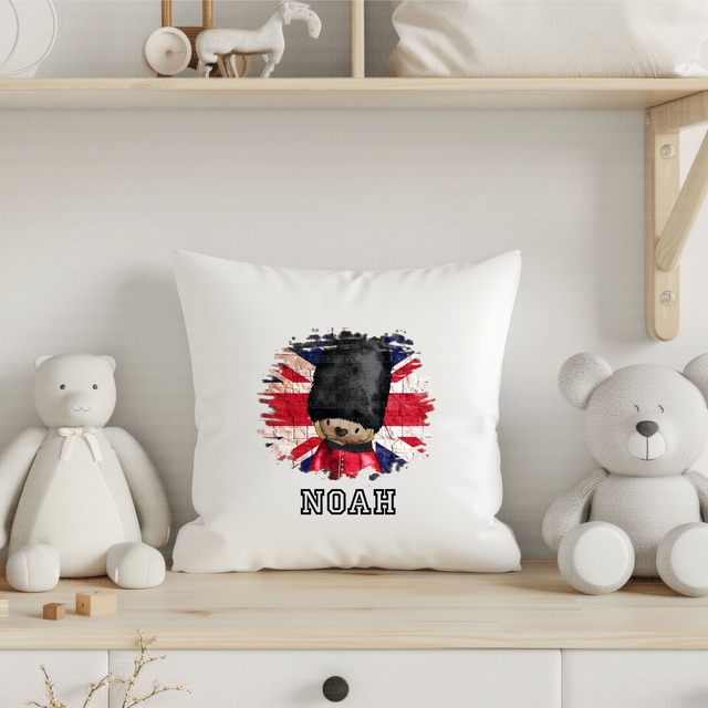 Cute personalised Teddy Bear London Solider cushion