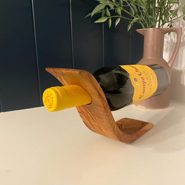 Olive Wood Wine Glass & Bottle Holder + Coaster Set