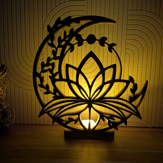 Lune de lotus V2 lumineuse en chêne