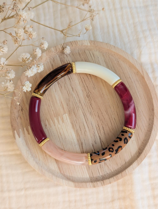 Bracelet jonc Lison bordeaux rose nude léopard