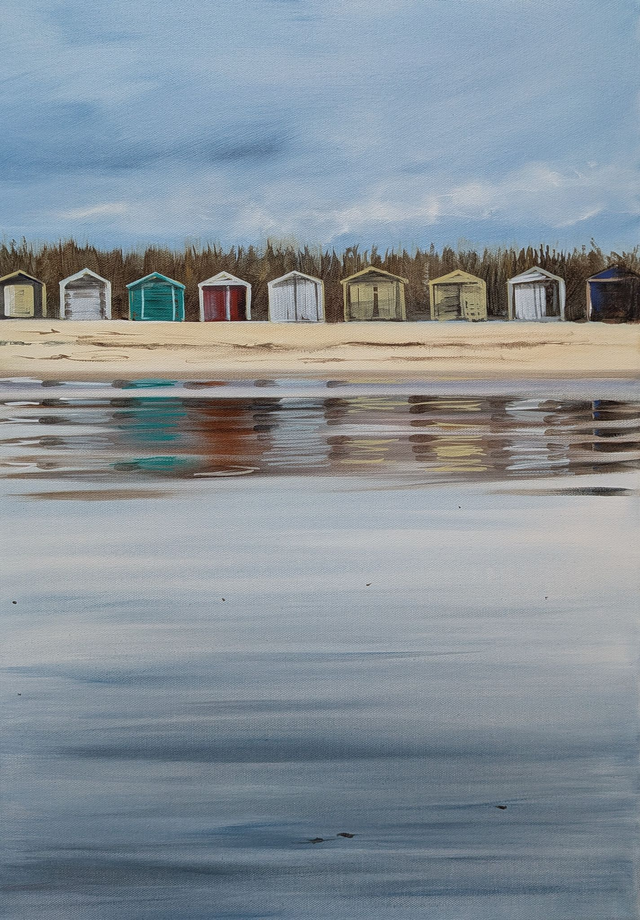 Beach huts triptych