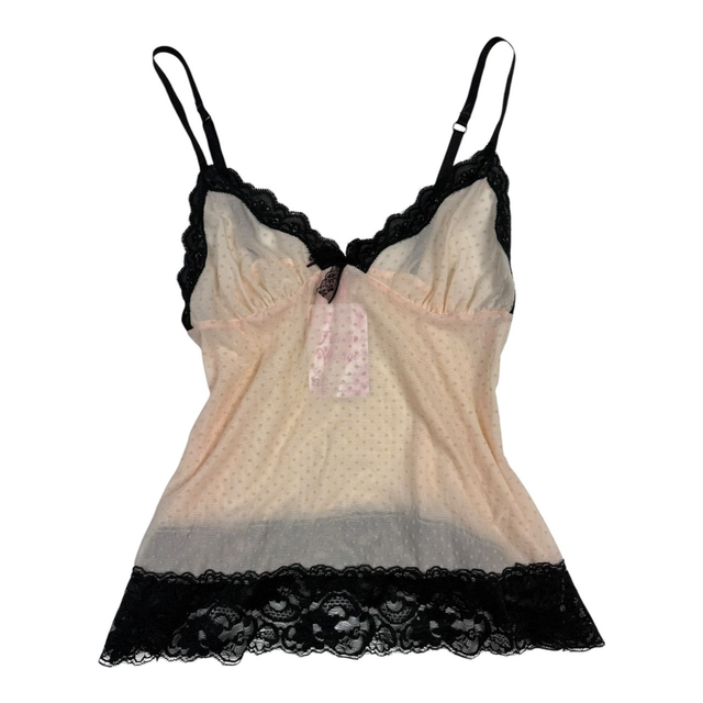 Y2K Mesh Salmon Pink and Black Swiss Dot Cami S/M
