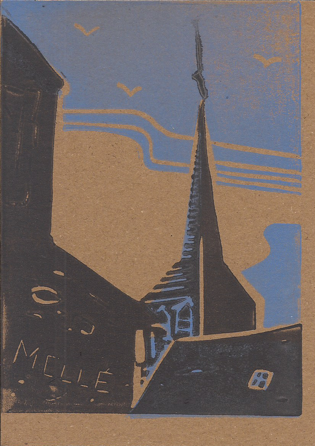 lino-carte Mellé clocher