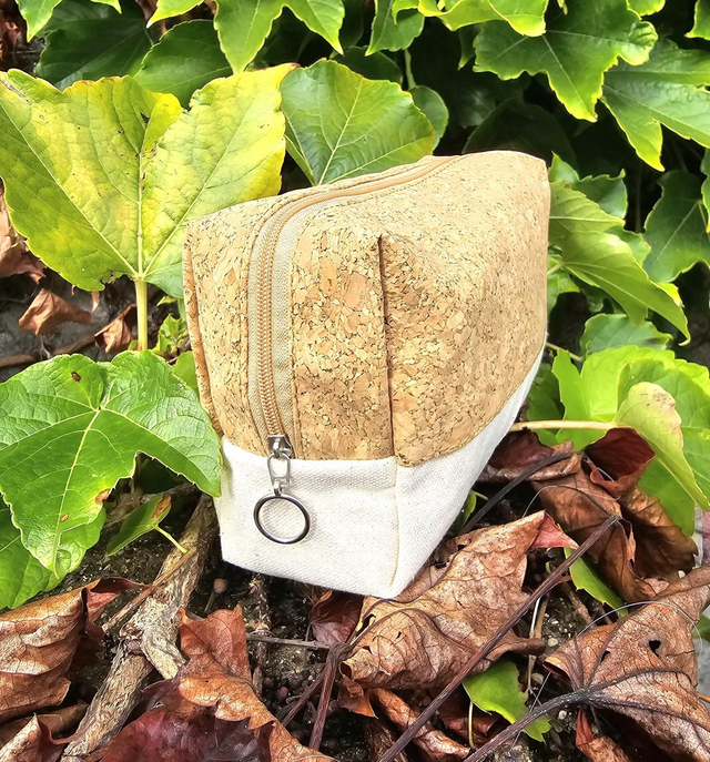 Grande trousse bi-matière en liège naturel et coton blanc cassé 