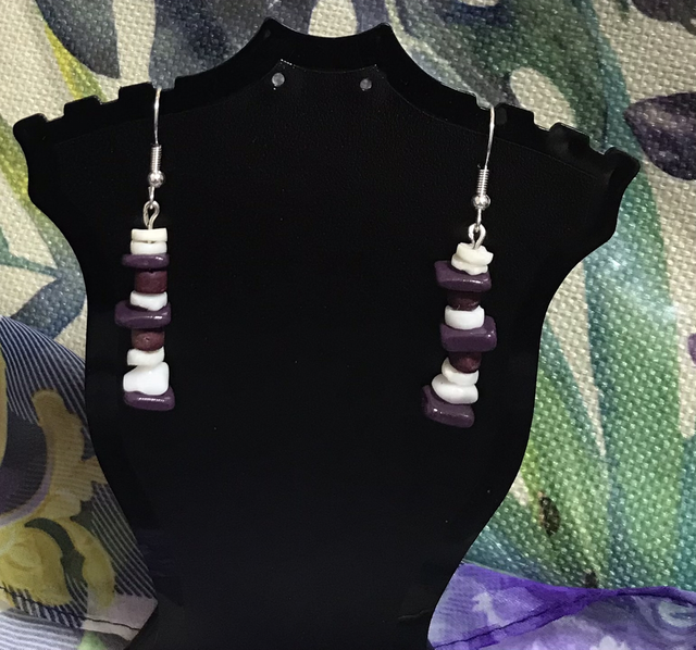 Purple/White Dangling Earrings- PWD14
