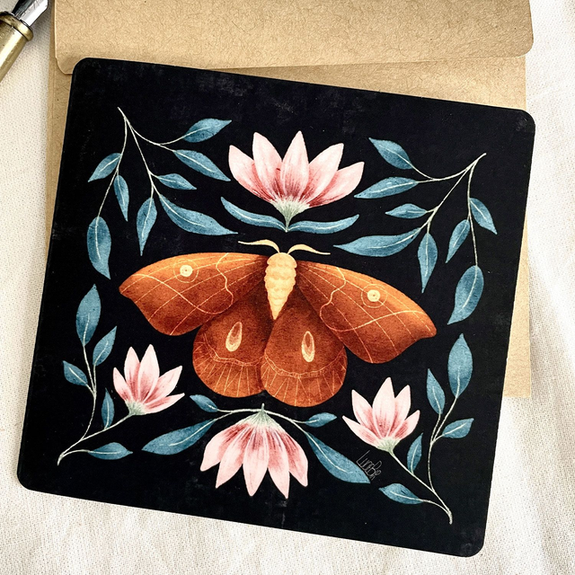 Carte double Papillon sur Fond noir | Enveloppe kraft 