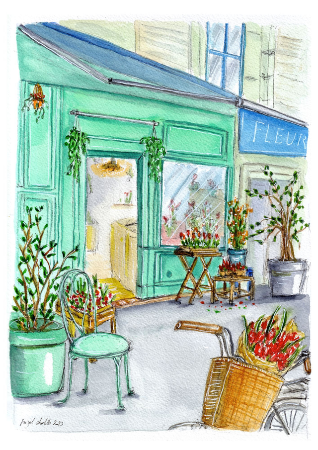 L’arrivée des tulipes - Aquarelle originale 