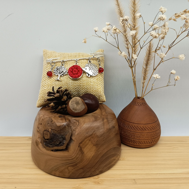 Broche rouge et argentée - Broche d'automne