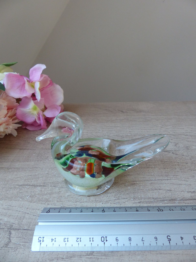 Sculpture Canard en Verre Soufflé, Canard Presse Papier en Verre, Décoration de Bureau, Figurine Canard Verrerie d'Art Kaysersberg en Alsace