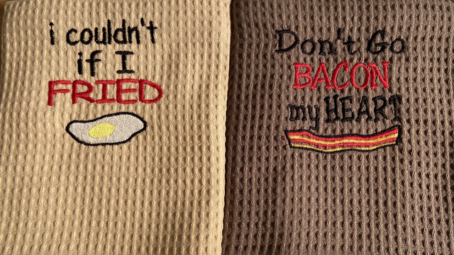 Novelty Tea Towel Set - Don't go Bacon My Heart / I Couldn't if I Fried