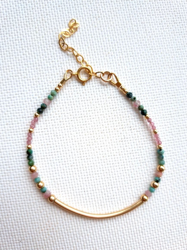AMAÏA gold-filled  - turquoise africaine  - tourmaline rose - bracelet 