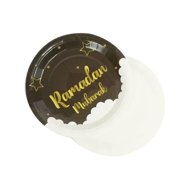 Ramadan Mubarak Plates - Brown White - 10 pcs