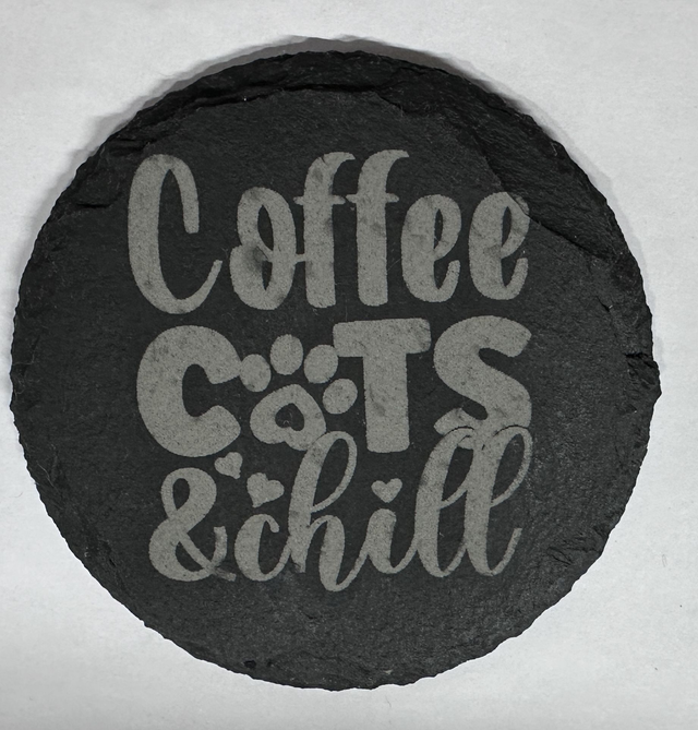 Coffee, Cats, Chill Slate Coaster