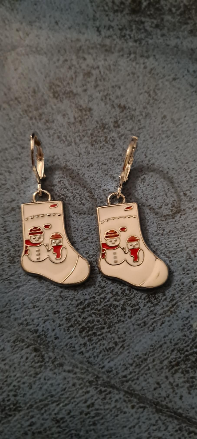 New Silver Enamel White Christmas Stocking Earrings Lever Backs