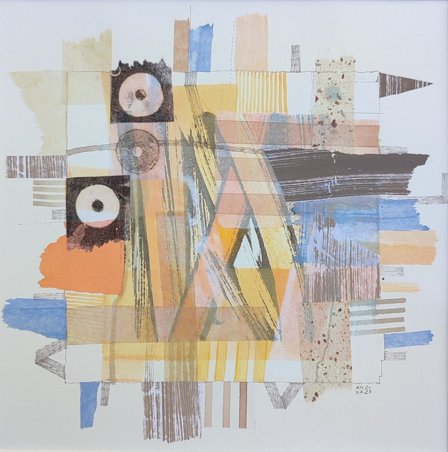 Kompozycja17, 30x30 (20x20 w świetle passe-partout) tech. mieszana 2023