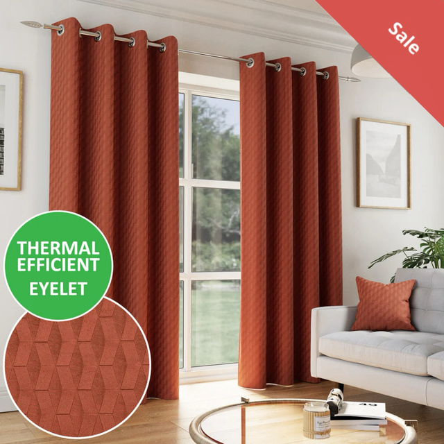 Enhanced Living Tokyo Orange Room Darkening Velvet Embossed Readymade Eyelet Curtains