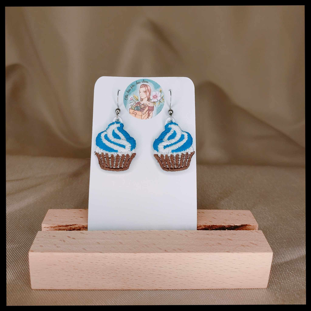 Boucles d&#039;oreilles Cupcake bleu et blanc