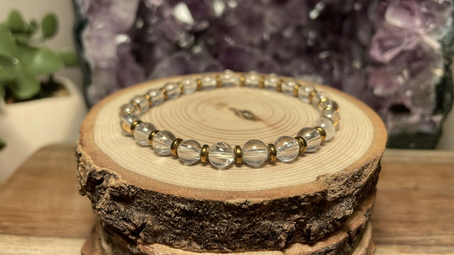 Bracelet CRISTAL DE ROCHE 6mm (Avec hématites)