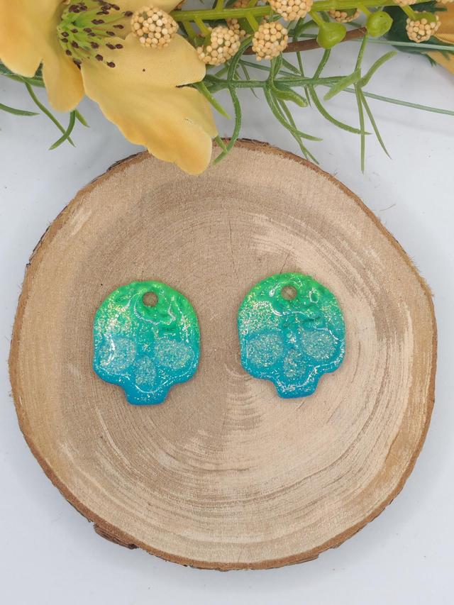 Tête de Mort Bleu Vert Paillettes 