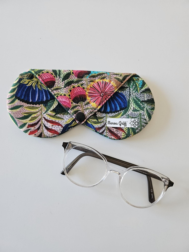 Étui à lunettes en tissu fait main - motif vert des prés