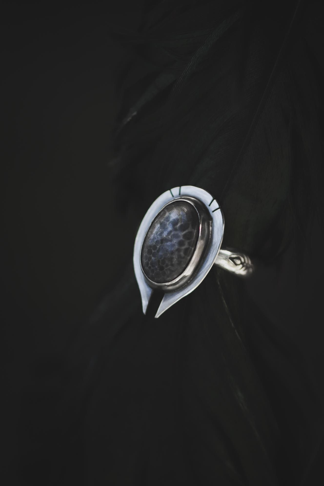 Bague argent massif &amp; corail agatisé