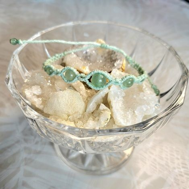 Kit Bracelet chaînette aventurine (micro-macramé fil vert, pierre naturelle)