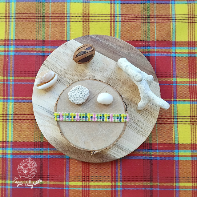 Madras Tissé (Étroit): Rose / Jaune / Turquoise / Anis