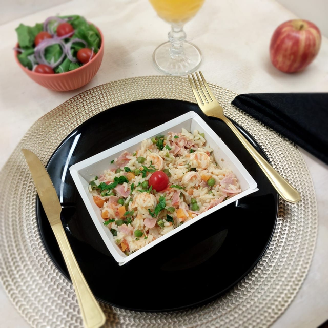 Camarões com arroz à Piamontese