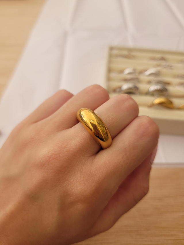 Gold stainless steel dome ring - Size Q - SL-085