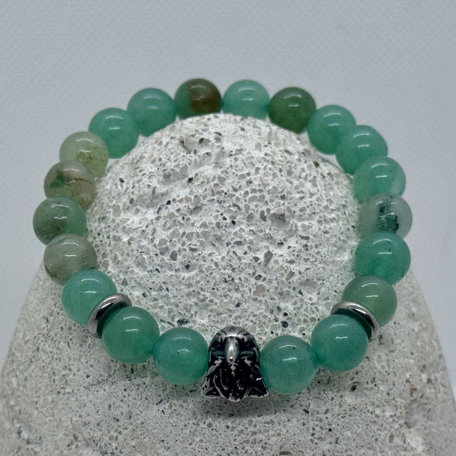 Bracelet en aventurine verte &amp; tête de corbeau – héritage viking 