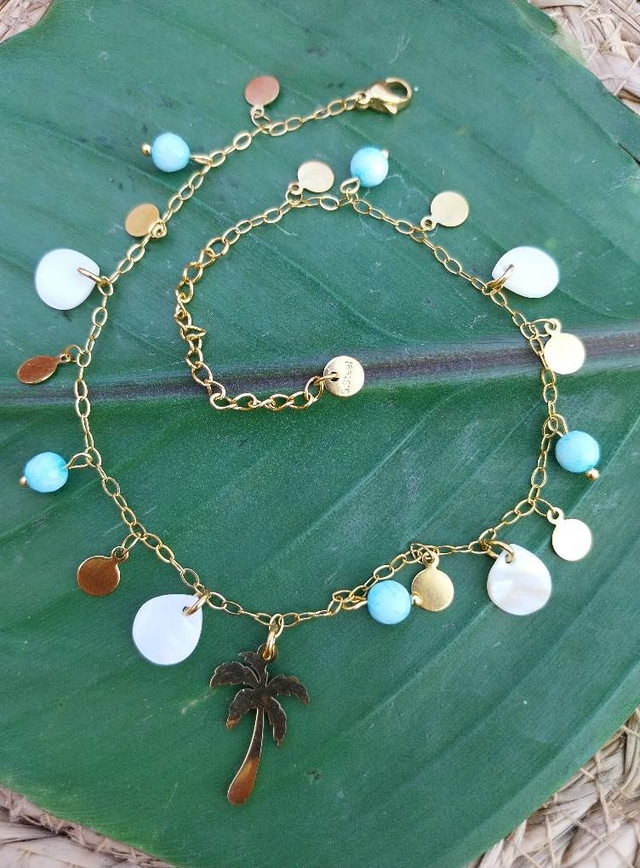 ✨Bracelet de cheville pampilles nacre pastilles et perles bleues✨(10CHE)