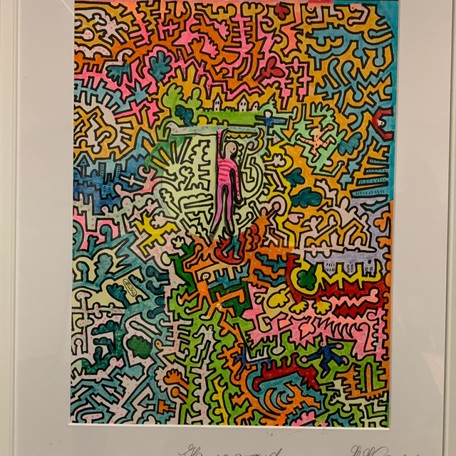 HANGING AROUND, 52x43 cm, Passepartout 39x29 cm, Edding, Acry- und Aquarellfarben, zum Teil 3D-Technik