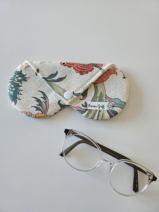 Étui à lunettes en tissu fait main - motif beige fleuri