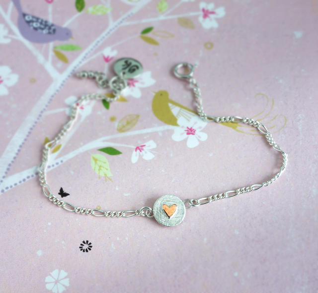 Pulsera corazón de cobre con cadena de plata 925