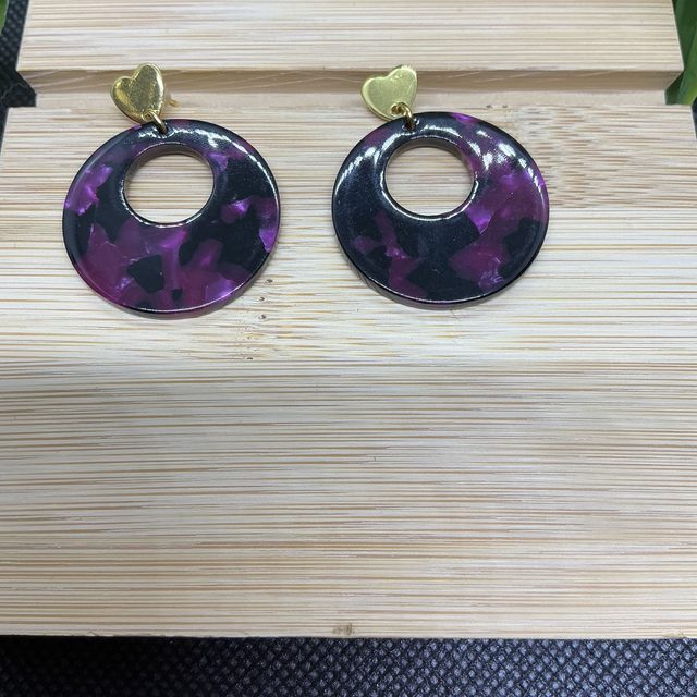 Boucles d'Oreilles Rondes Pourpre Marbré - Acétate Tendance