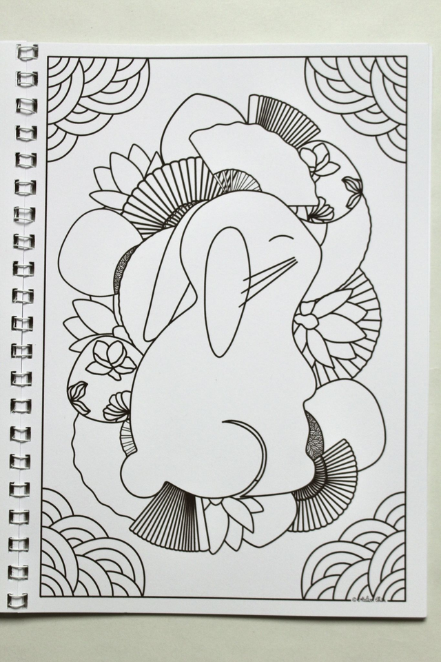 Livre de 13 coloriages « Signes du zodiaque asiatique et motifs éventails »