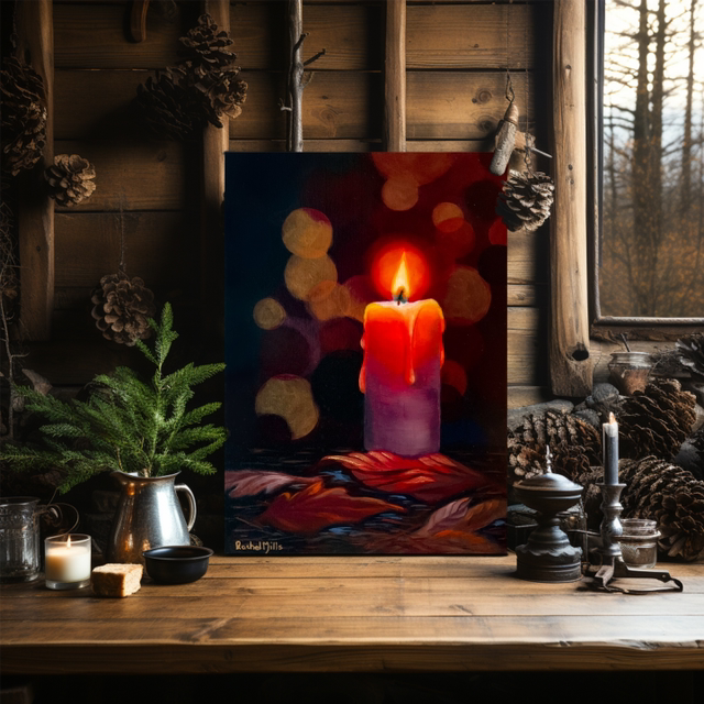 Original Painting Autumn Leaves Everlasting Candle
