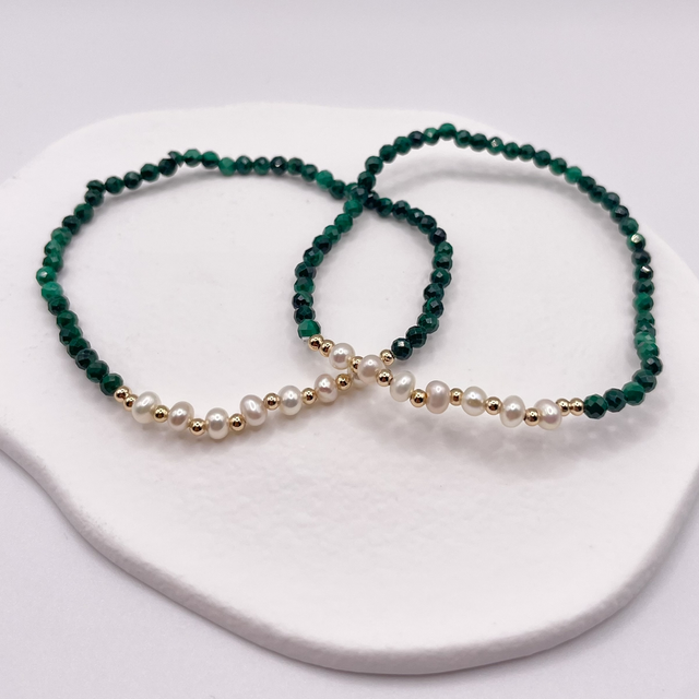 GEMSTONE BAND - Elastisches Armband mit Turmalin & Süßwasserperlen