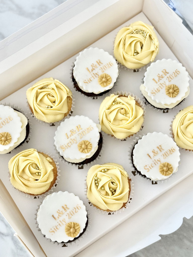Yellow &amp; White Birthday / Wedding Cupcakes Box 