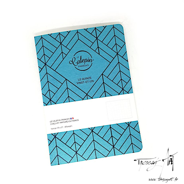 LE CALEPIN FRANCAIS - CARNET 15*21CM BLEU TURQUOISE MOTIFS A CARREAUX - CF010