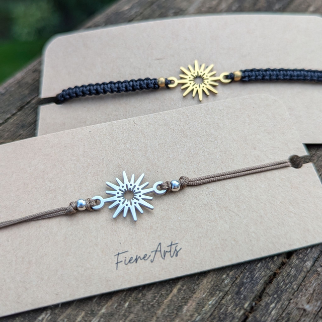 Sonne, offen - makramee Armband mit Edelstahlverbinder