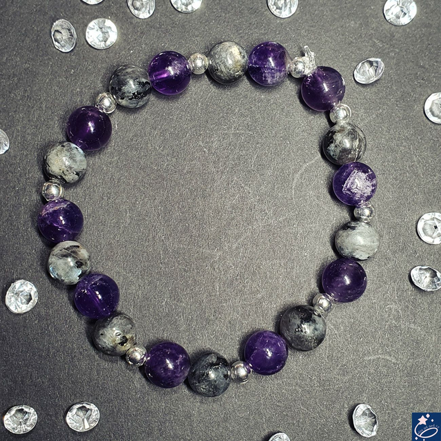 Bracelet élastique en améthyste et labradorite noire