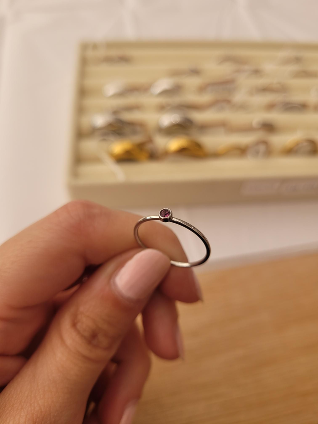 Stainless steel birthstone ring - February - Size L - SL-025