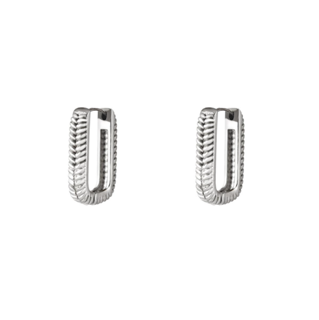Oorbellen geweven rechthoek zilver groot