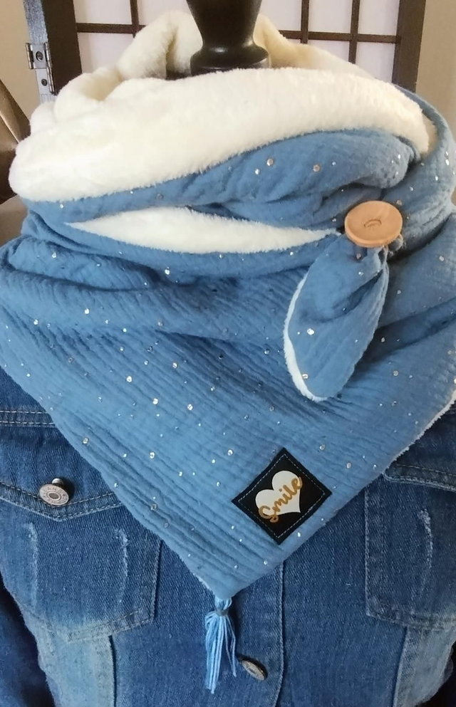 Écharpe chèche DOUDOU/Double gaze bleu