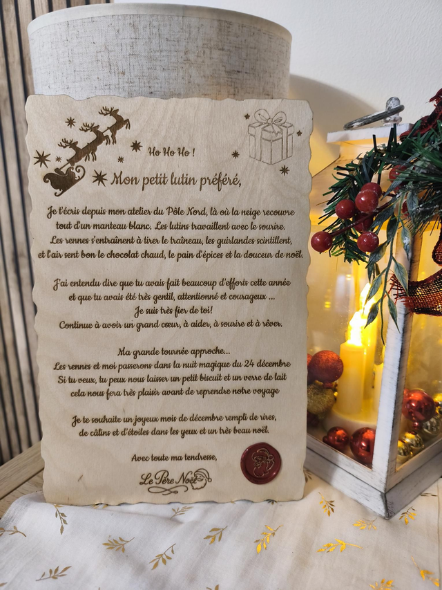Lettre du Père Noël gravée sur bois 🎅 – Message avant sa tournée magique