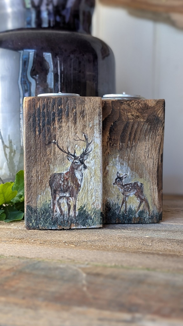 Stag and Fawn - Natures bond. Set of Tealight Holders