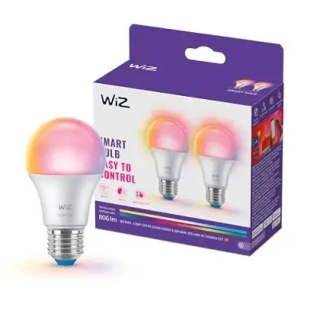WiZ Smart LED A60 Lamp, Gekleurd En Instelbaar Wit Licht, E27 Fitting, 60W Equivalent, 2200 6500K, 806 Lumen, Dimbaar, Werkt Met Alexa, Google Assistant Apple Home