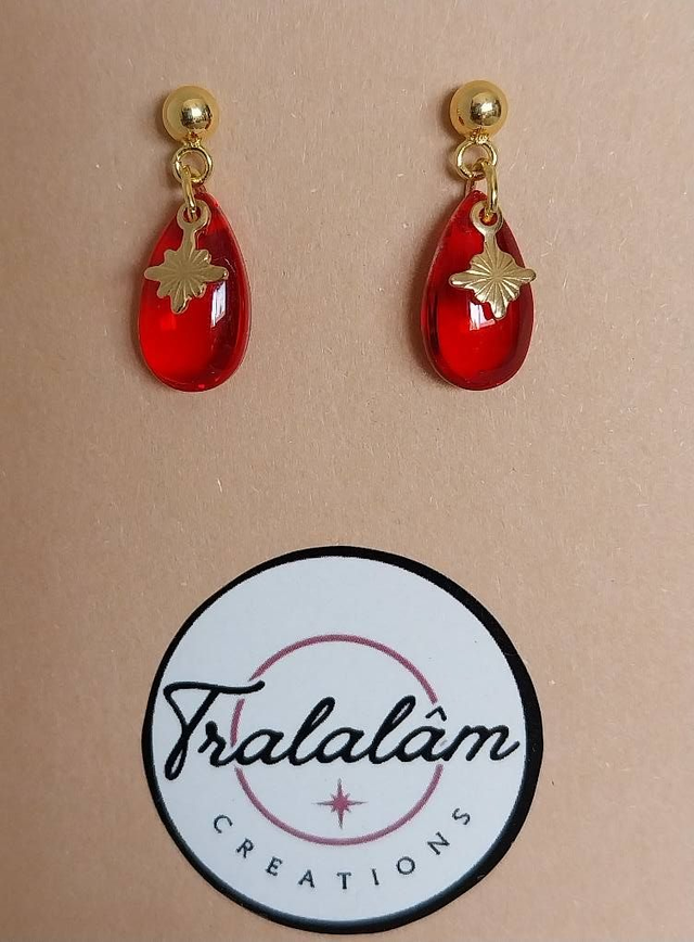 ✨ Boucles d’oreilles minimaliste Goutte Rouge Passion étoile dorée ✨ 