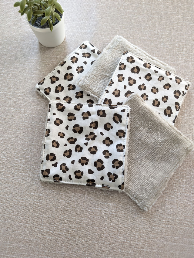 Pack de 5 cotons lavables démaquillants léopard